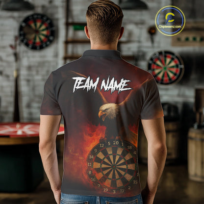 Personalized Fire Flame Eagle Dart Shirts For Men Custom Darts Team Jersey Polo & Quarter Zip TDM4209