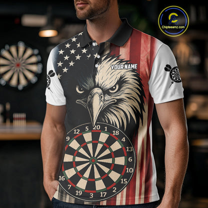 Personalized Vintage American Flag Eagle Darts Shirt For Men Custom Patriotic Darts Team Jerseys TDM4212