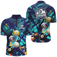 Load image into Gallery viewer, Personalized Blue Billiard Balls Men Polo And Quarter-Zip Shirts, Colorful Billiard Jerseys Shirts TDM2042