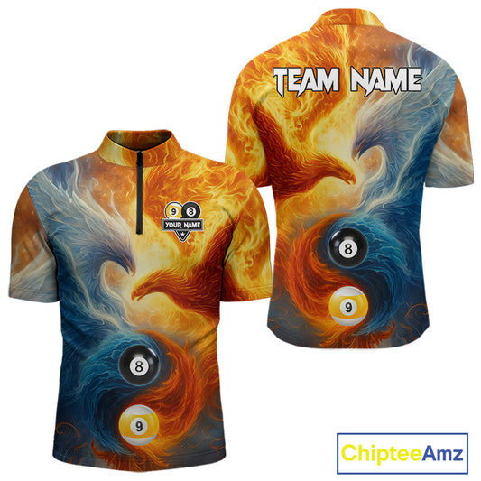Personalized Water Fire Phoenix Yin Yang 8&9 Ball Billiard Shirt For Men, Billiard Team Jerseys TDM4372