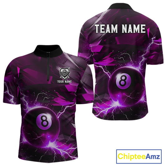 Purple 8 Ball Pool Thunder Lightning Billiard Shirt For Men Custom Billiard League Team Jerseys TDM4374