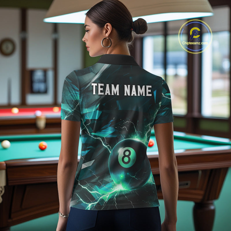 Turquoise 8 Ball Pool Thunder Lightning Billiard Shirt For Women Custom Billiard League Team Jerseys TDM4375