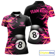 Load image into Gallery viewer, Pink Fire Flame 8 Ball Pool Billiard Shirt For Women Custom Billiard Team Jersey Polo &amp; 1/4 Zip TDM4376