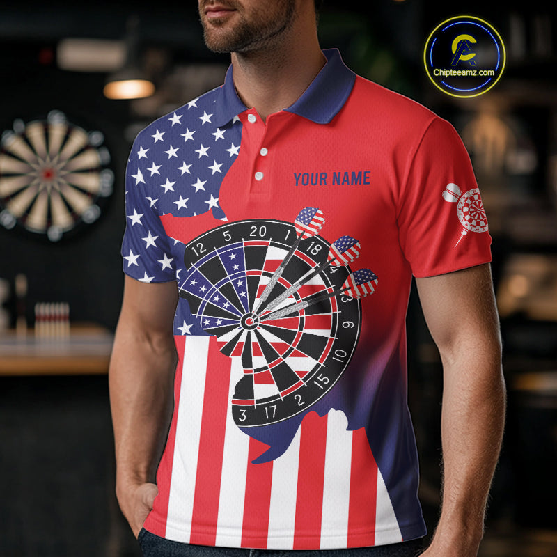 American Flag Dartboard Patriotic Darts Shirt For Men Custom Darts Team Jersey Polo & 1/4 Zip TDM4608