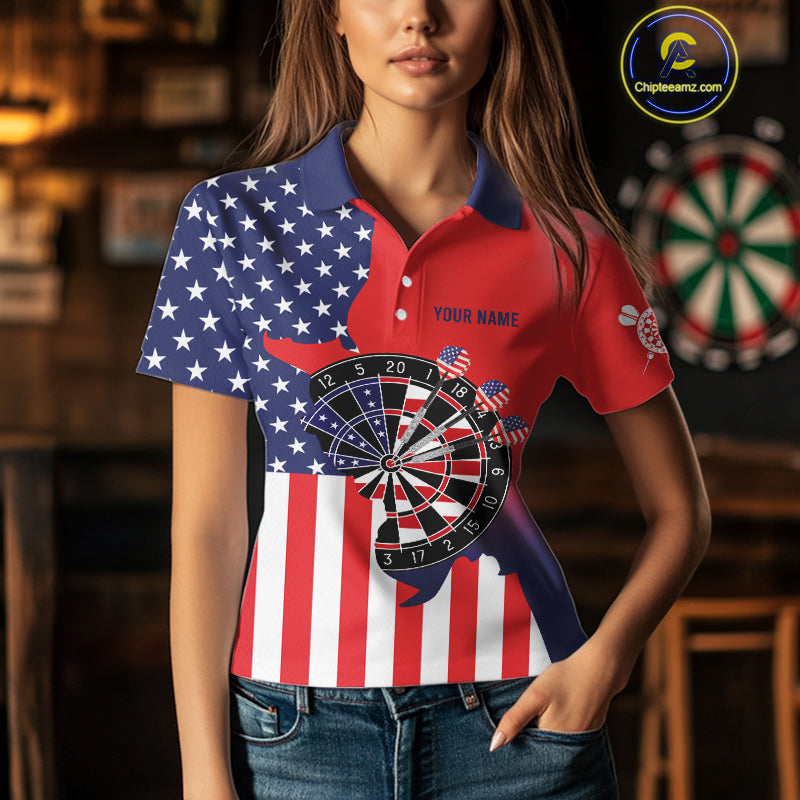 American Flag Dartboard Patriotic Darts Shirt For Women Custom Darts Team Jersey Polo & 1/4 Zip TDM4608