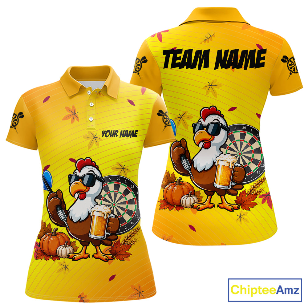 Yellow Funny Turkey Beer Darts Jersey For Women Custom Thanksgiving Shirts For Darts Players TDM7272