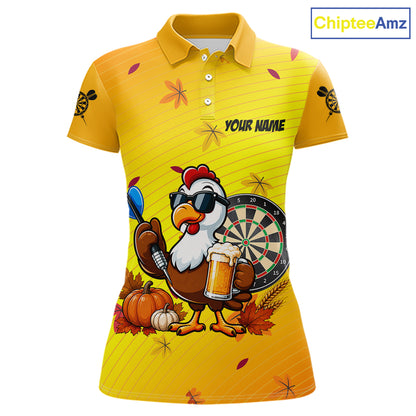 Yellow Funny Turkey Beer Darts Jersey For Women Custom Thanksgiving Shirts For Darts Players TDM7272