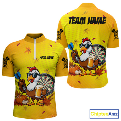 Yellow Funny Turkey Beer Darts Jersey For Men Custom Thanksgiving Shirts For Darts Players TDM7272
