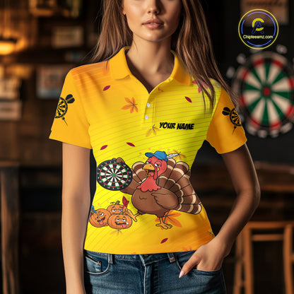 Yellow Funny Drunk Turkey Darts Shirts For Women Custom Thanksgiving Darts Team Jersey, Darts Gifts TDM7273