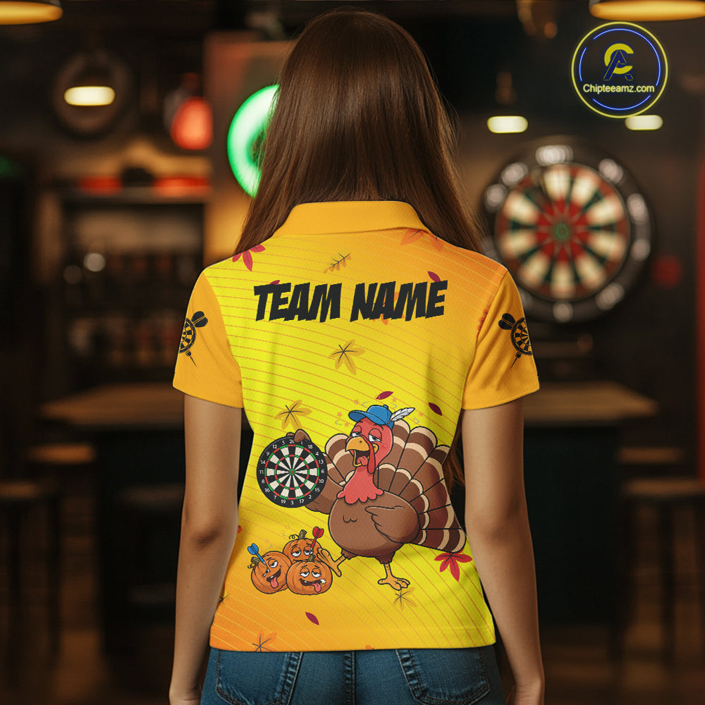 Yellow Funny Drunk Turkey Darts Shirts For Women Custom Thanksgiving Darts Team Jersey, Darts Gifts TDM7273