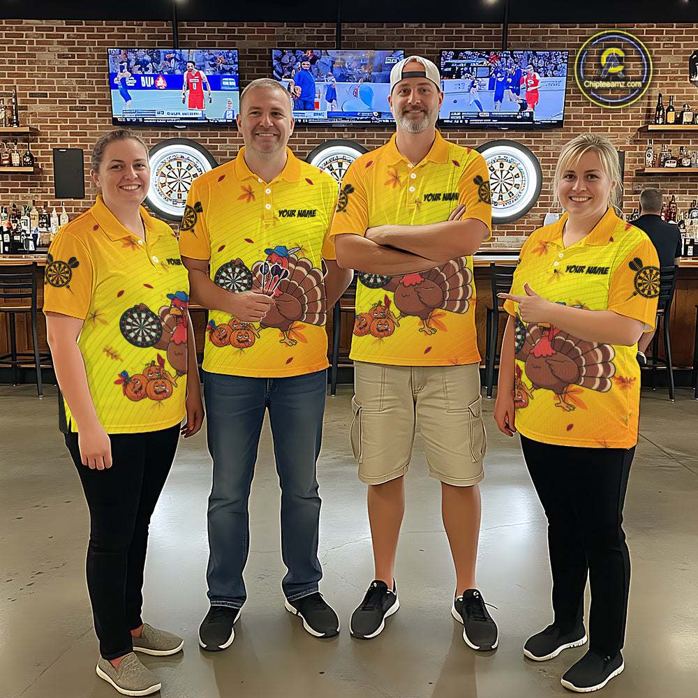 Yellow Funny Drunk Turkey Darts Shirts For Men Custom Thanksgiving Darts Team Jersey, Darts Gifts TDM7273