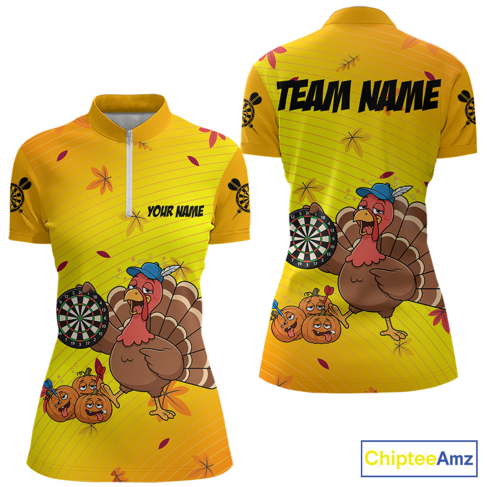 Yellow Funny Drunk Turkey Darts Shirts For Women Custom Thanksgiving Darts Team Jersey, Darts Gifts TDM7273