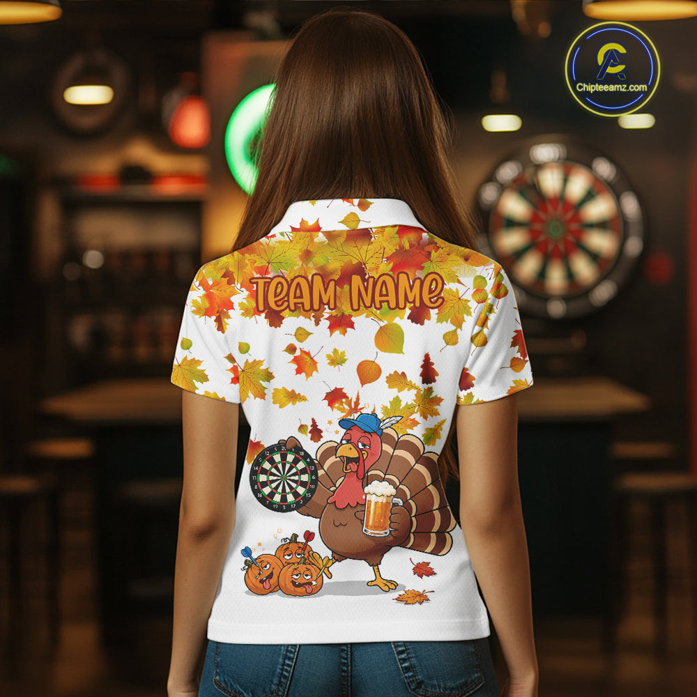Funny Drunk Turkey Autumn Darts Shirts For Women Custom Thanksgiving Darts Team Jersey, Darts Gifts TDM7274