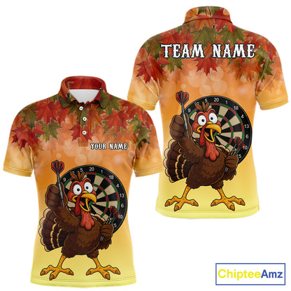 Custom Orange Funny Turkey Autumn Darts Shirts For Men, Thanksgiving Darts Team Jersey Darts Gifts TDM7276