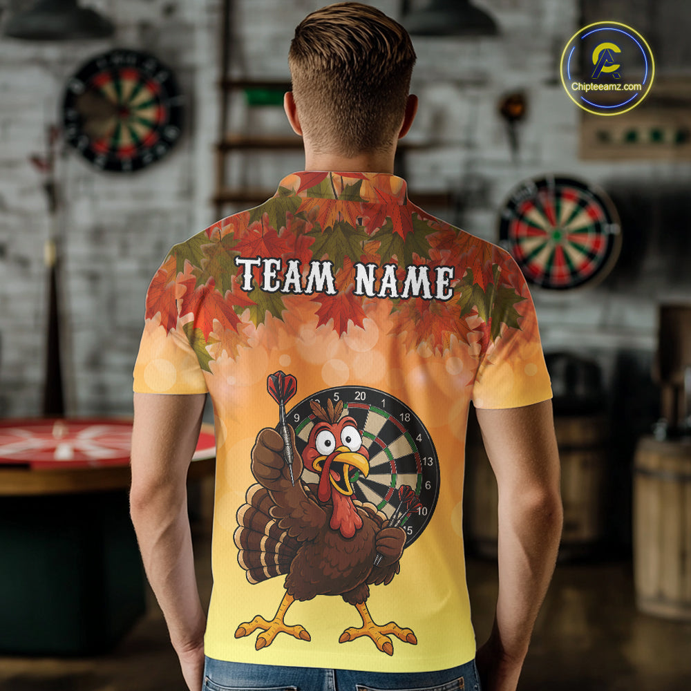 Custom Orange Funny Turkey Autumn Darts Shirts For Men, Thanksgiving Darts Team Jersey Darts Gifts TDM7276