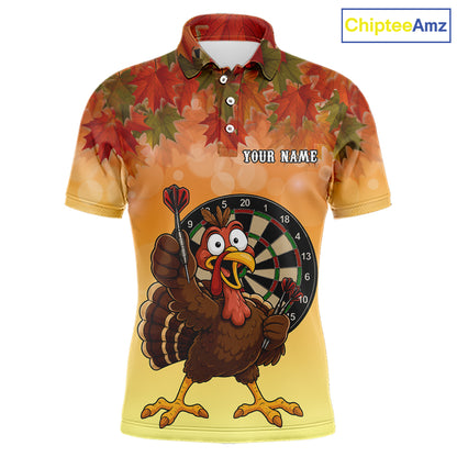 Custom Orange Funny Turkey Autumn Darts Shirts For Men, Thanksgiving Darts Team Jersey Darts Gifts TDM7276