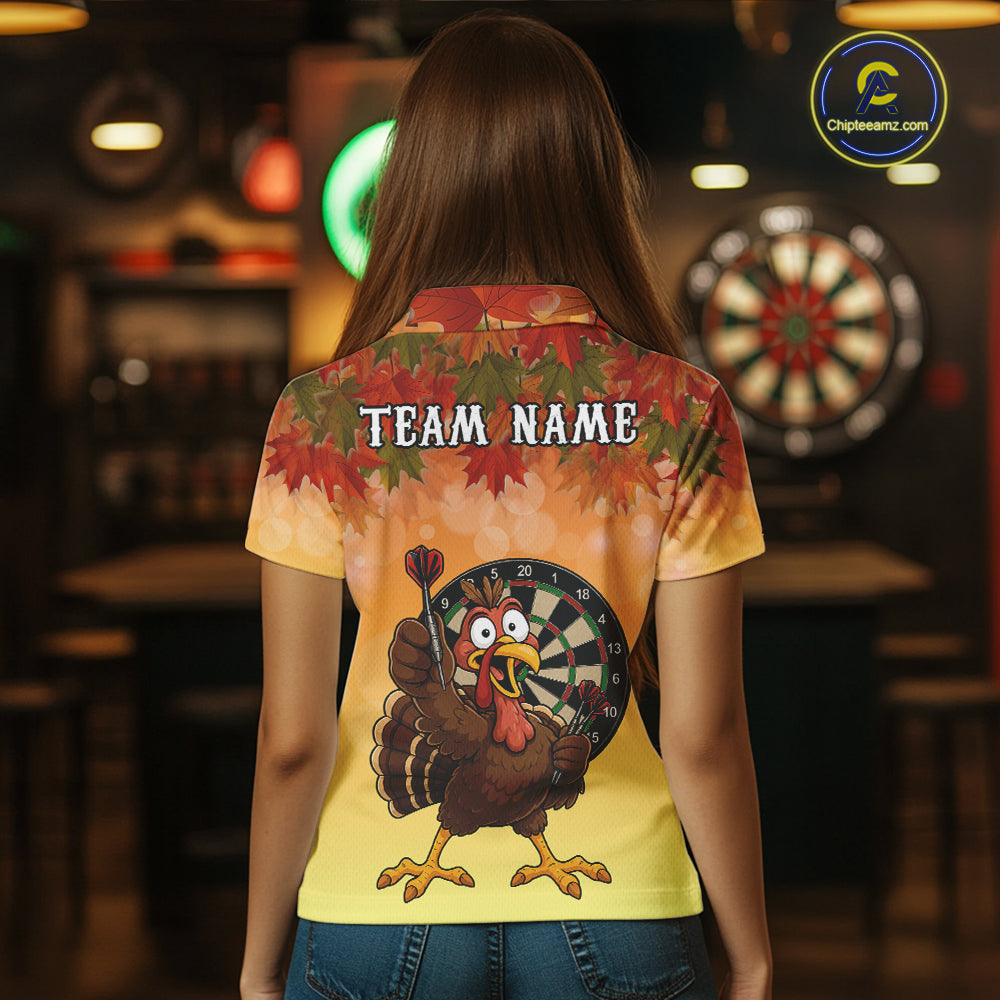 Custom Orange Funny Turkey Autumn Darts Shirts For Women, Thanksgiving Darts Team Jersey Darts Gifts TDM7276