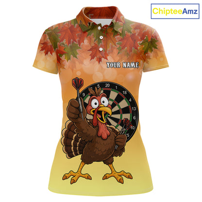 Custom Orange Funny Turkey Autumn Darts Shirts For Women, Thanksgiving Darts Team Jersey Darts Gifts TDM7276