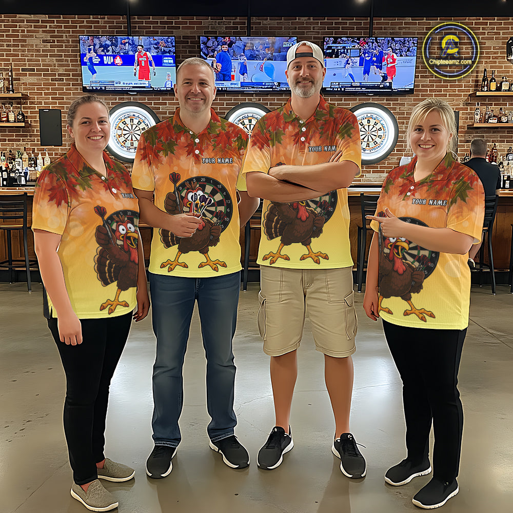 Custom Orange Funny Turkey Autumn Darts Shirts For Men, Thanksgiving Darts Team Jersey Darts Gifts TDM7276