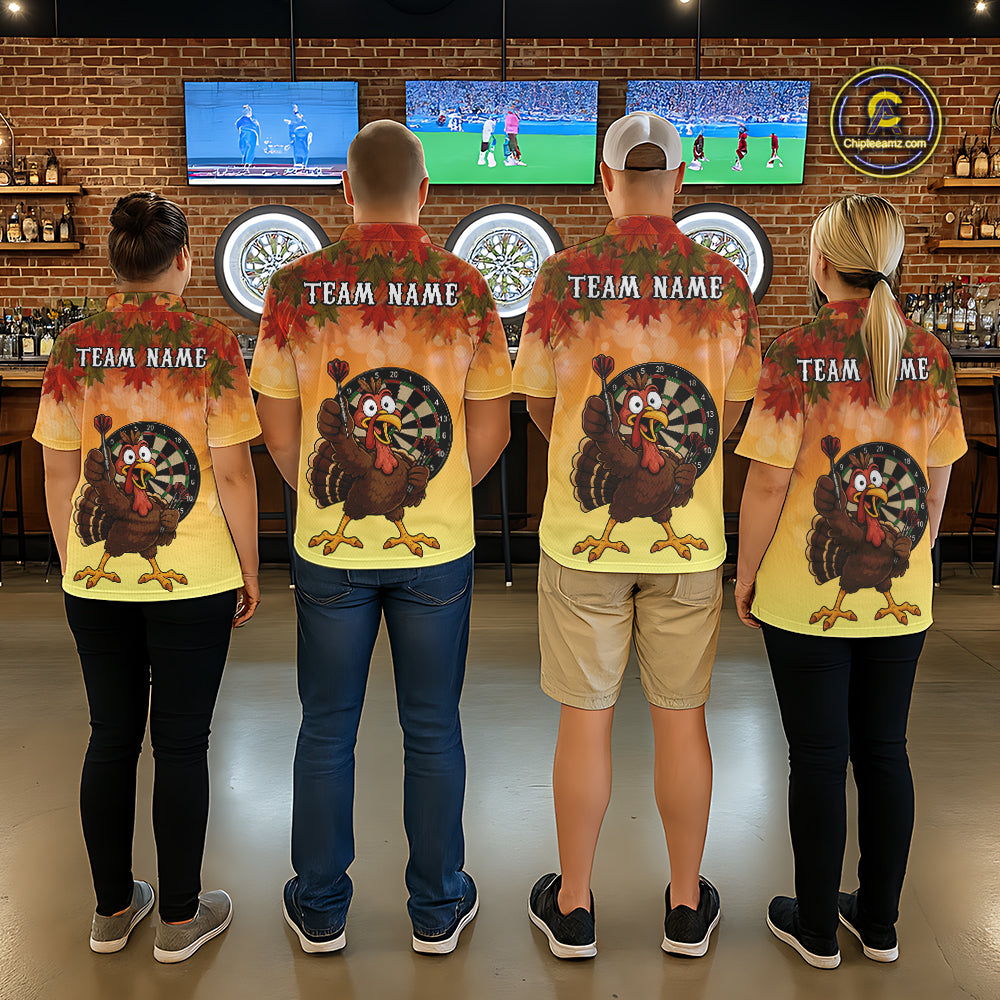 Custom Orange Funny Turkey Autumn Darts Shirts For Men, Thanksgiving Darts Team Jersey Darts Gifts TDM7276
