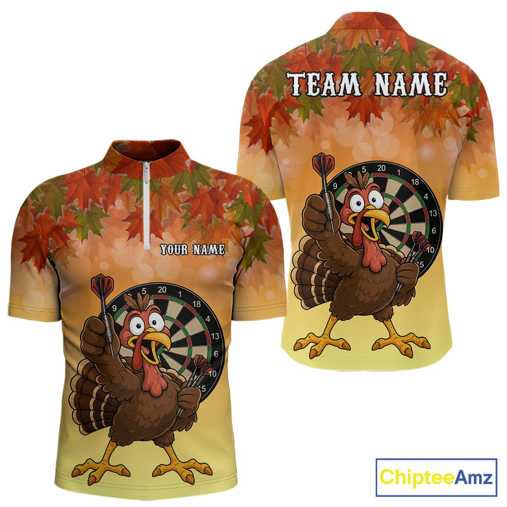 Custom Orange Funny Turkey Autumn Darts Shirts For Men, Thanksgiving Darts Team Jersey Darts Gifts TDM7276