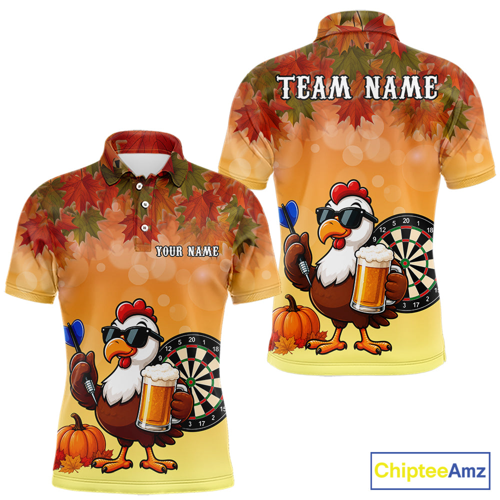 Orange Funny Turkey Beer Autumn Darts Shirts For Men Custom Thanksgiving Darts Jersey Darts Gifts TDM7277