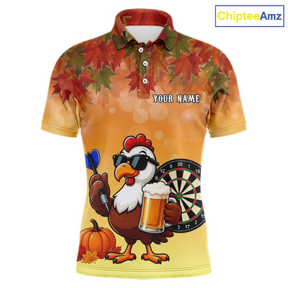 Orange Funny Turkey Beer Autumn Darts Shirts For Men Custom Thanksgiving Darts Jersey Darts Gifts TDM7277