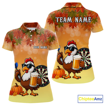 Orange Funny Turkey Beer Autumn Darts Shirts For Women Custom Thanksgiving Darts Jersey Darts Gifts TDM7277