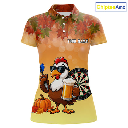 Orange Funny Turkey Beer Autumn Darts Shirts For Women Custom Thanksgiving Darts Jersey Darts Gifts TDM7277