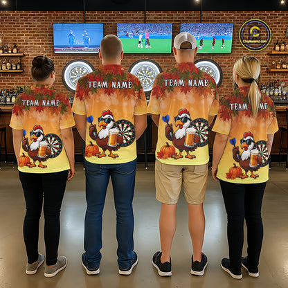 Orange Funny Turkey Beer Autumn Darts Shirts For Men Custom Thanksgiving Darts Jersey Darts Gifts TDM7277