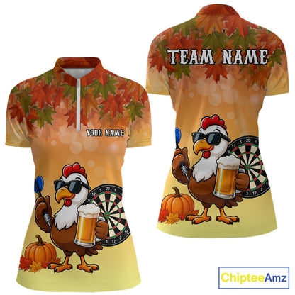 Orange Funny Turkey Beer Autumn Darts Shirts For Women Custom Thanksgiving Darts Jersey Darts Gifts TDM7277