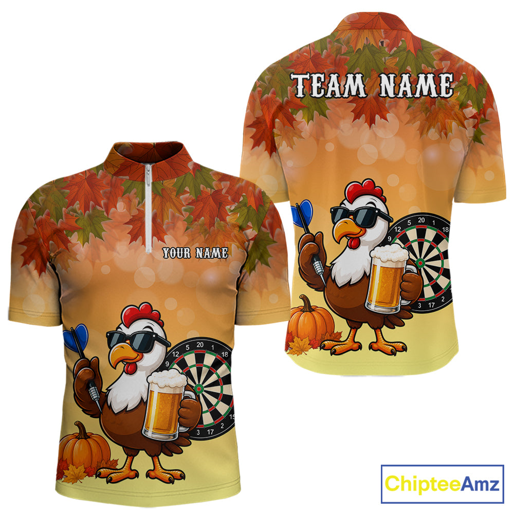 Orange Funny Turkey Beer Autumn Darts Shirts For Men Custom Thanksgiving Darts Jersey Darts Gifts TDM7277