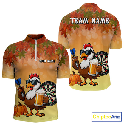 Orange Funny Turkey Beer Autumn Darts Shirts For Men Custom Thanksgiving Darts Jersey Darts Gifts TDM7277