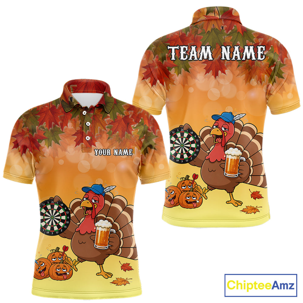 Custom Orange Funny Drunk Turkey Autumn Darts Shirts For Men, Thanksgiving Darts Jersey Darts Gifts TDM7278