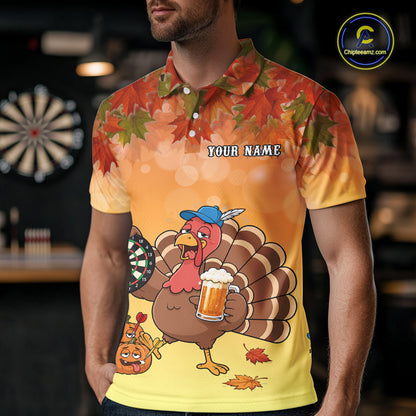 Custom Orange Funny Drunk Turkey Autumn Darts Shirts For Men, Thanksgiving Darts Jersey Darts Gifts TDM7278