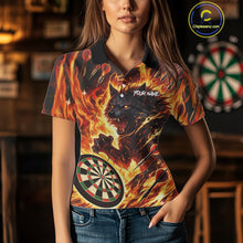 Load image into Gallery viewer, Orange Flaming Wolf Dartboard Jersey For Women Custom Darts League Team Shirt Polo &amp; Quarter Zip TDM5022