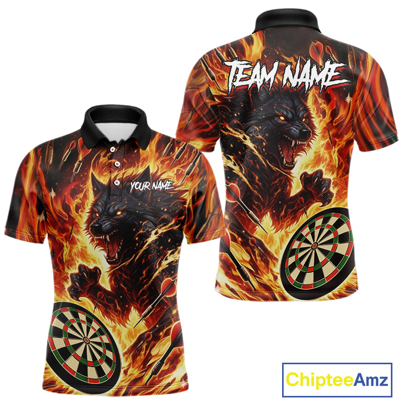 Orange Flaming Wolf Dartboard Jersey For Men Custom Darts League Team Shirt Polo & Quarter Zip TDM5022