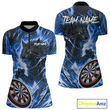 Load image into Gallery viewer, Blue Flaming Wolf Dartboard Jersey For Women Custom Darts League Team Shirt Polo &amp; Quarter Zip TDM5023