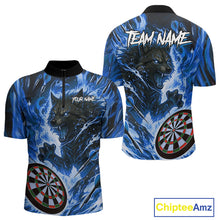 Load image into Gallery viewer, Blue Flaming Wolf Dartboard Jersey For Men Custom Darts League Team Shirt Polo &amp; Quarter Zip TDM5023