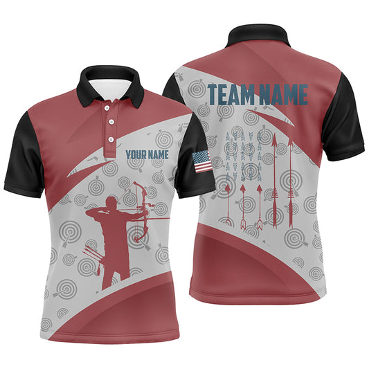 Personalized Archery Jerseys Red Silhouette Polo Shirts For Men, Gifts For Archery Team Lover TDM0605
