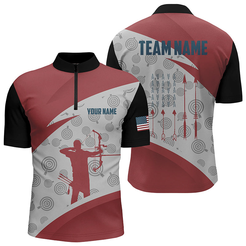 Personalized Archery Jerseys Red Silhouette Men Quarter-Zip Shirts Gifts For Archery Team  TDM0605