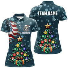 Load image into Gallery viewer, Personalized Christmas Billiard Shirts For Women Custom US Flag Christmas Pine Tree Billiard Jerseys TDM3010