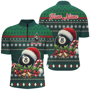 Funny Green Christmas Santa Hat 8 Ball Pool Billiard Shirts For Men Custom Xmas Billiard Jerseys TDM3012