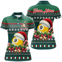 Load image into Gallery viewer, Funny Green Christmas Santa Hat 9 Ball Pool Billiard Shirts For Women Custom Xmas Billiard Jerseys TDM3013