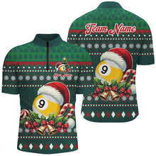 Load image into Gallery viewer, Funny Green Christmas Santa Hat 9 Ball Pool Billiard Shirts For Men Custom Xmas Billiard Jerseys TDM3013