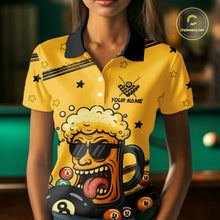 Load image into Gallery viewer, Personalized Yellow Black Funny Beer 8 Ball Billiard Shirt For Women Custom Pool Team Jersey TDM5236