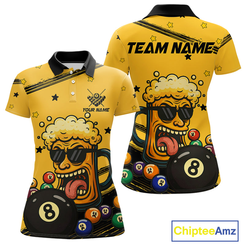 Personalized Yellow Black Funny Beer 8 Ball Billiard Shirt For Women Custom Pool Team Jersey TDM5236
