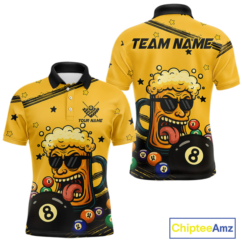Personalized Yellow Black Funny Beer 8 Ball Billiard Shirt For Men Custom Pool Team Jersey TDM5236