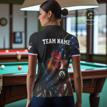 Load image into Gallery viewer, American Flag Rooster 8 Ball Women Billiard Polo &amp; 1/4 Zip Custom Patriotic Team Billiard Jersey TDM5238