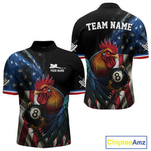 Load image into Gallery viewer, American Flag Rooster 8 Ball Men Billiard Polo &amp; 1/4 Zip Custom Patriotic Team Billiard Jersey TDM5238